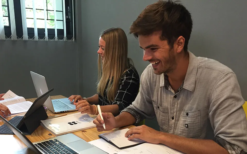 Students working on a research project at Udayana University, Bali