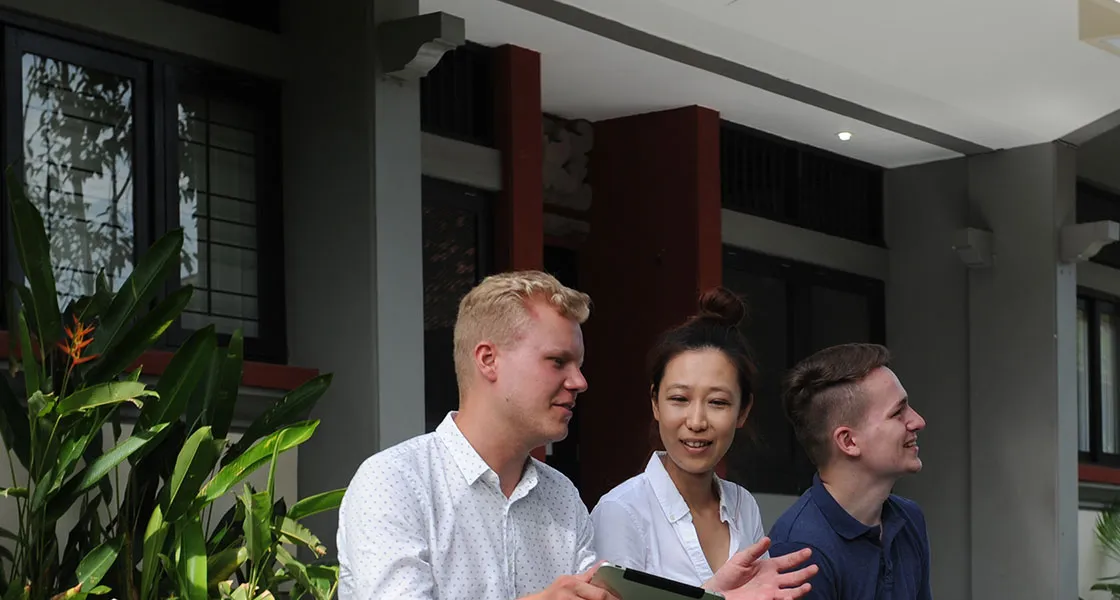 Bachelor students in front of the GoBali building at Udayana University, Bali
