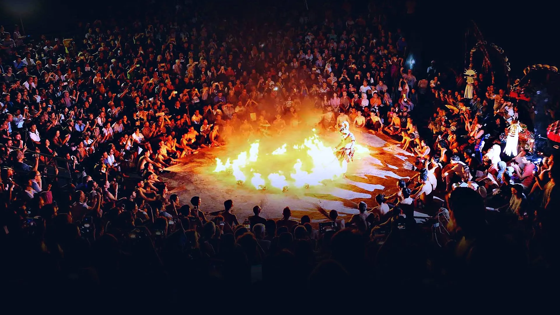 Kecak fire dance performance in front of an audience in Bali