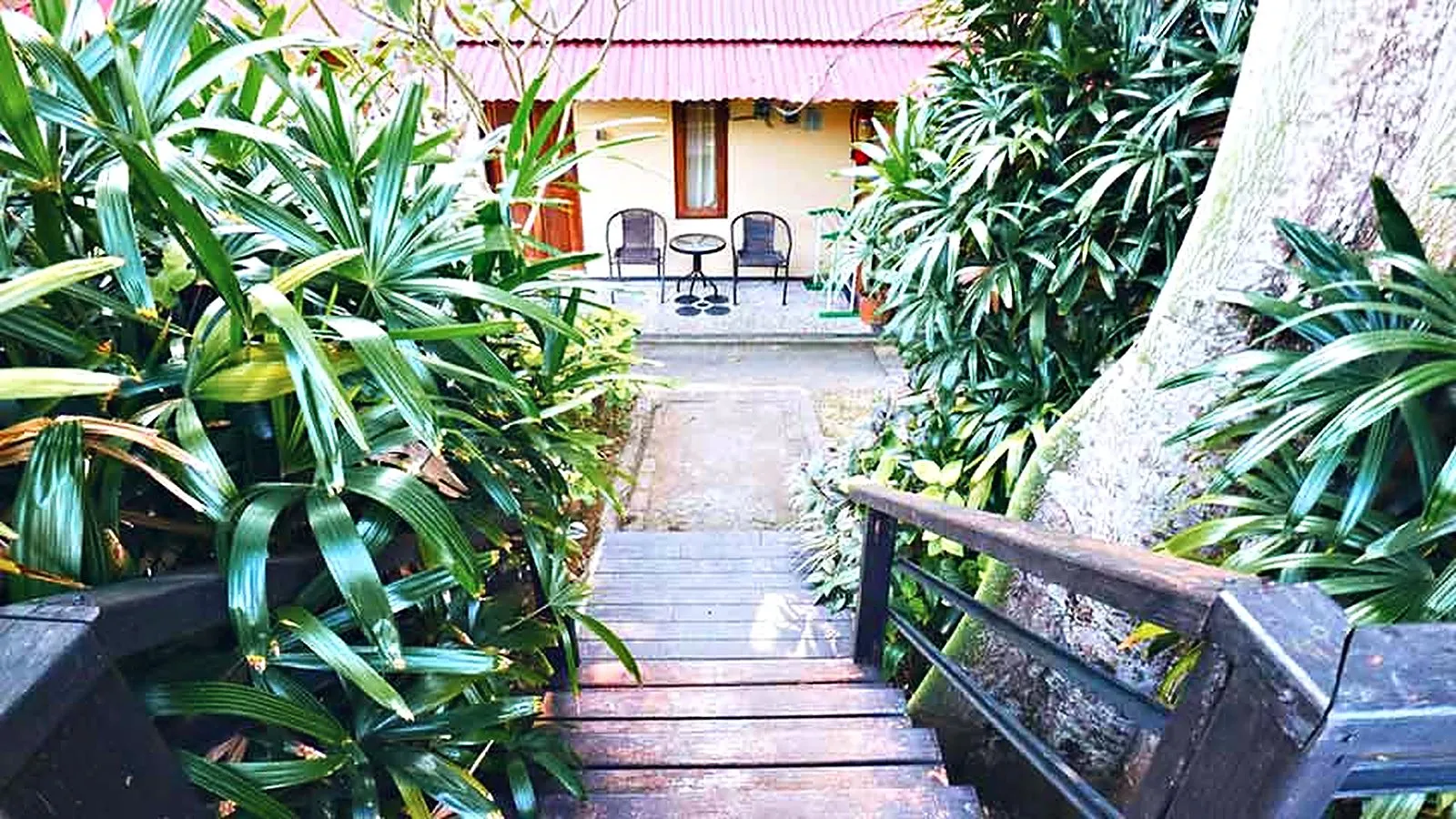Garden path leading to a kost, a guest house where students live in Bali